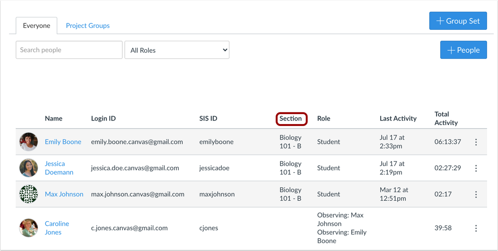 People page with Section Column People page with Section Column