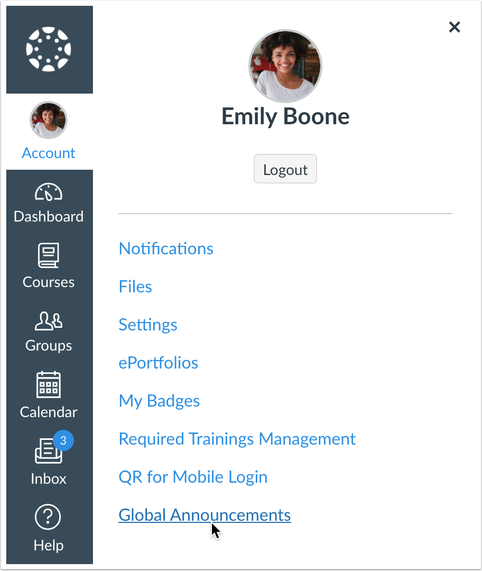 Account Navigation Menu with Global Announcements Link Account Navigation Menu with Global Announcements Link