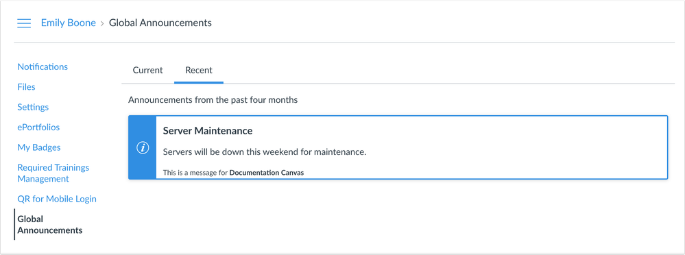 Global Announcements Recent Tab Global Announcements Recent Tab