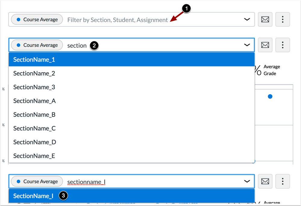 Add filter by section, student, or assignment