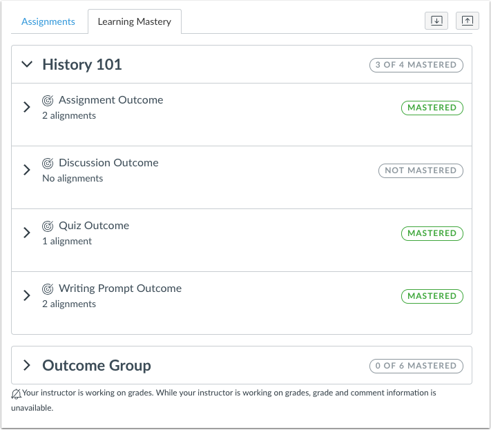 Student Learning Mastery Gradebook Updated Interface