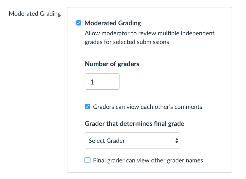 Anonymity option for hiding grader identity from final grader (moderator)