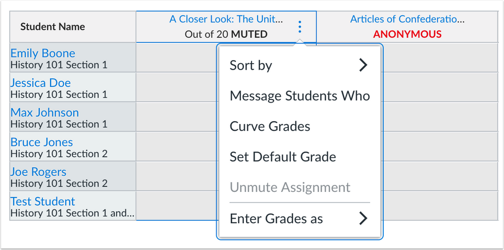 Moderated and Anonymous assignments in the Gradebook cannot be unmuted until grades are posted