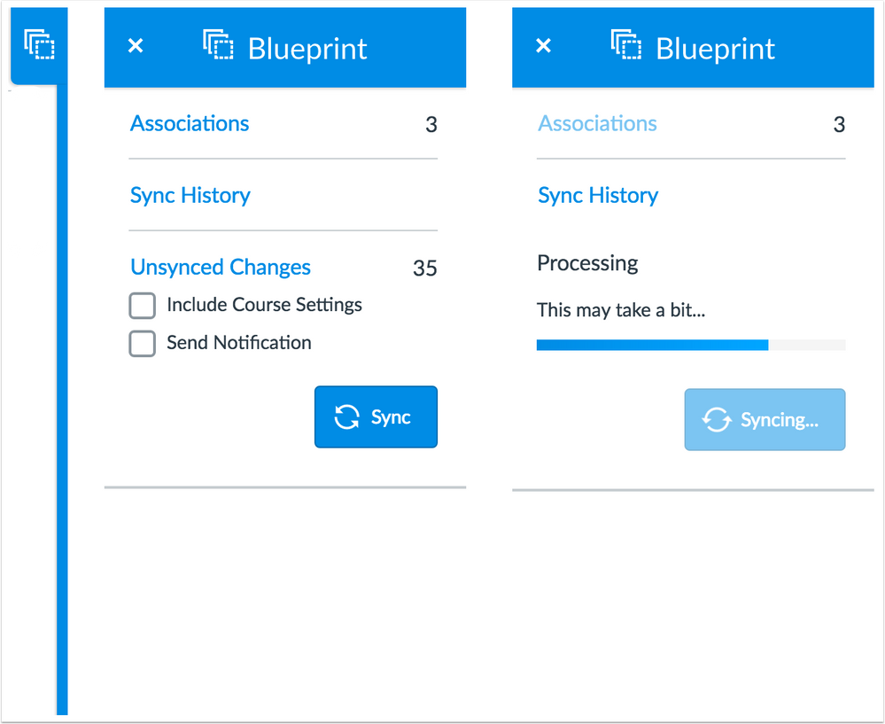 Blueprint sidebar with unsynced changes showing sync progress