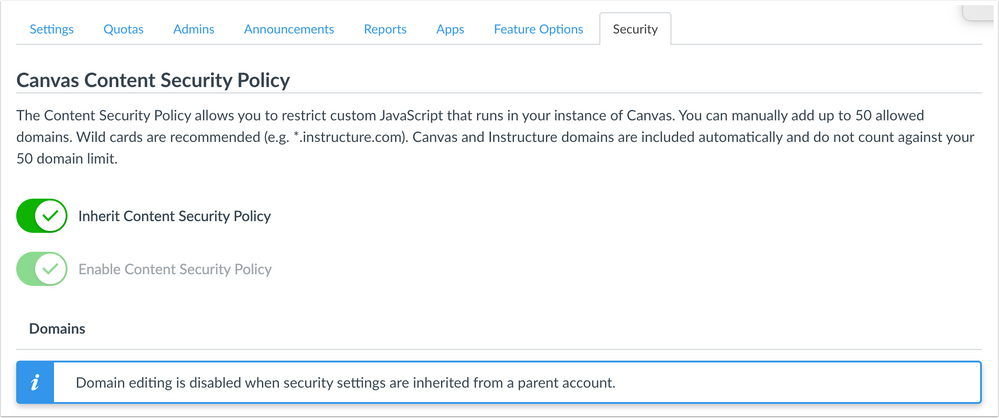 Content Security Policy Subaccount Page