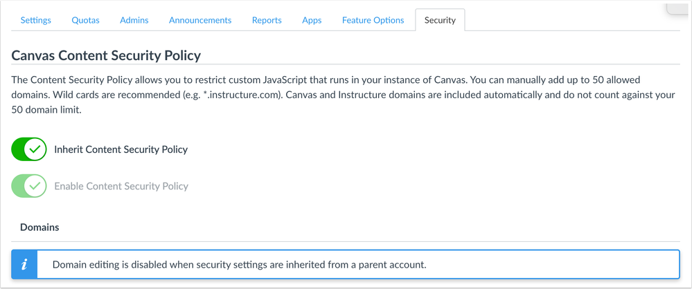 Content Security Policy Subaccount Page