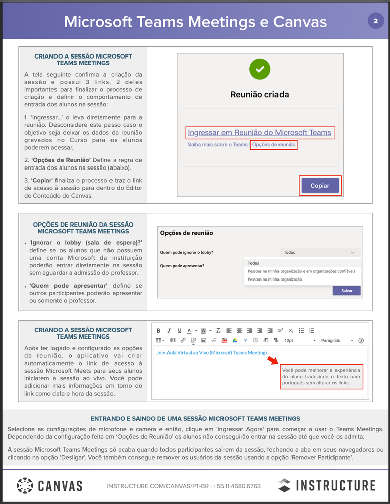 Microsoft Teams Meetings e Canvas Professores 2 Microsoft Teams Meetings e Canvas Professores 2