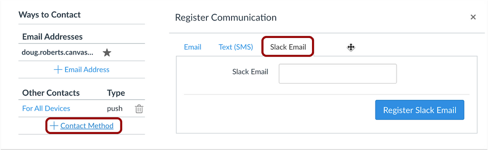 Add Slack as a contact method