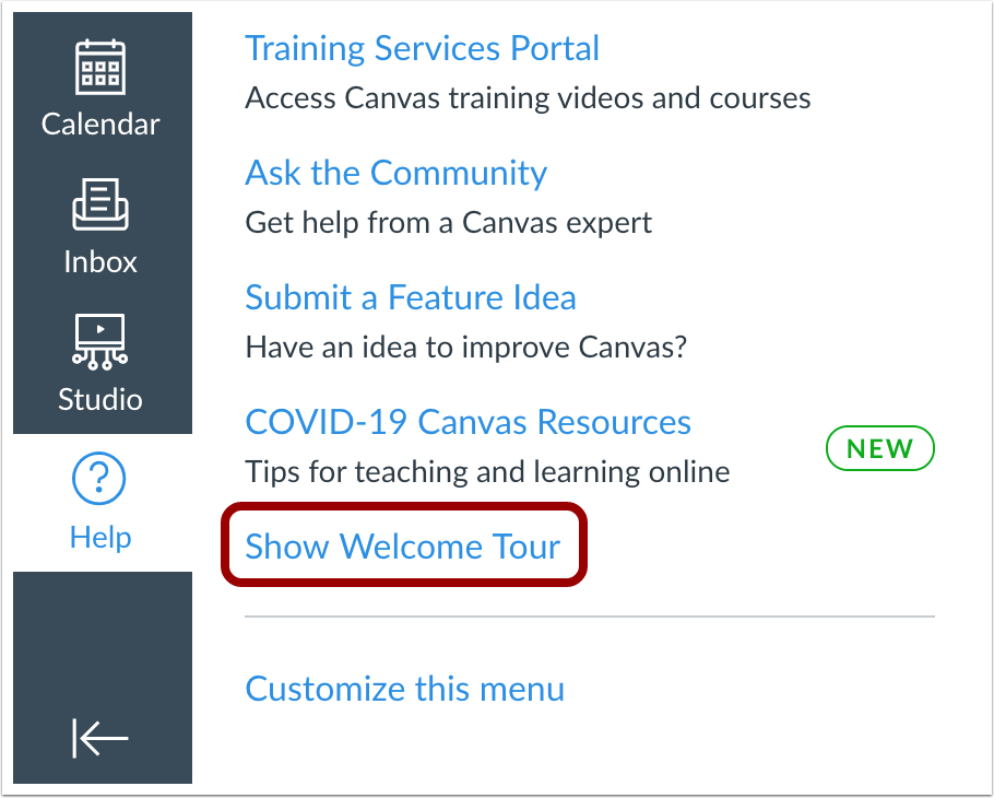 Welcome Tour link in Help Menu Welcome Tour link in Help Menu