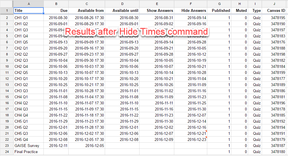 Spreadsheet Hide Times Command Spreadsheet Hide Times Command