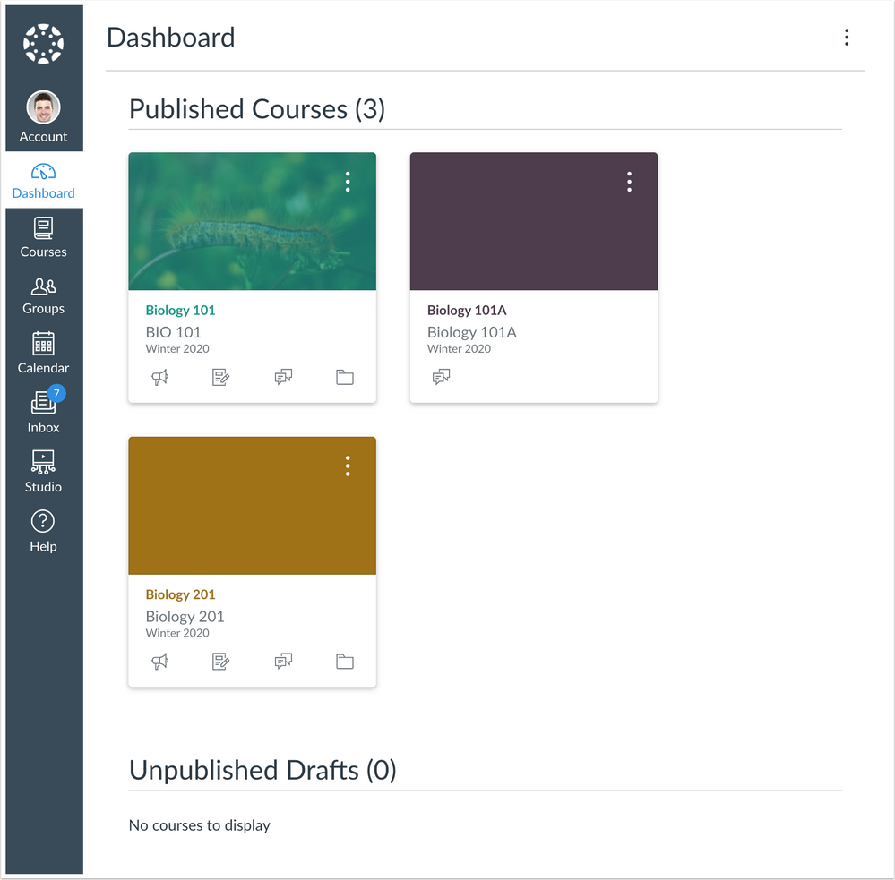 Dashboard with all published courses