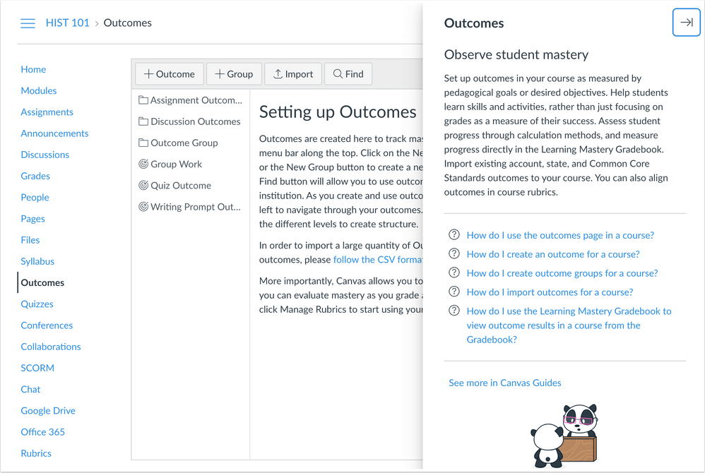 Instructor Tutorial Outcomes Page