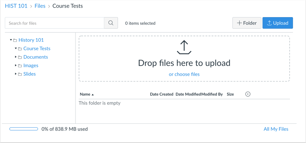 Drop Files Here to Upload notice in Course Files Drop Files Here to Upload notice in Course Files