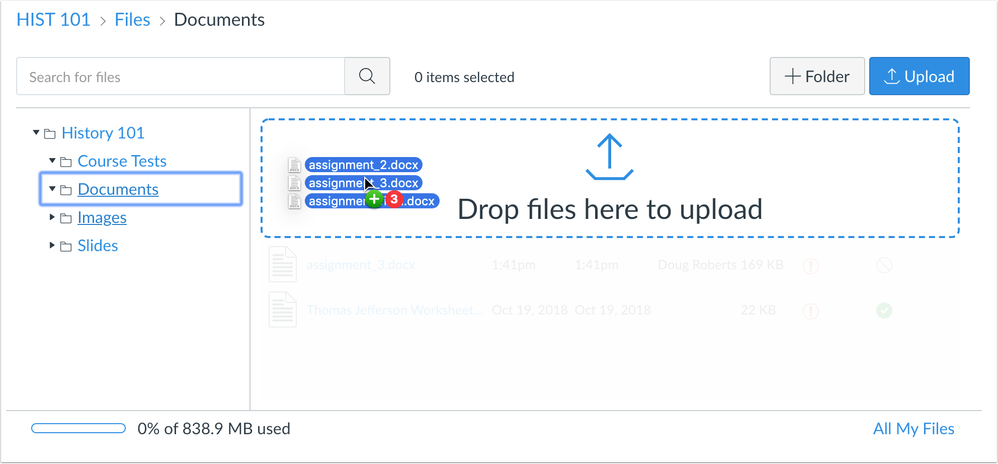 Existing files Drag and Drop notice in Course Files Existing files Drag and Drop notice in Course Files