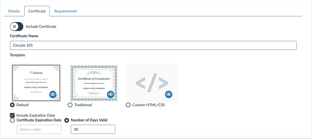 Certificate tab design update