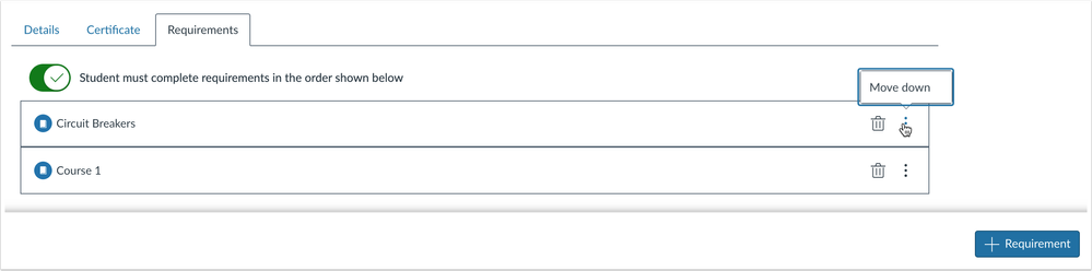 Program tab design update with drag-and-drop requirements functionality Program tab design update with drag-and-drop requirements functionality