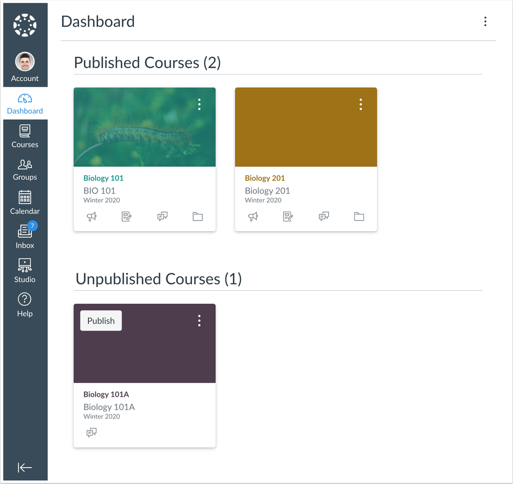 Unpublished Courses header on the Dashboard Unpublished Courses header on the Dashboard