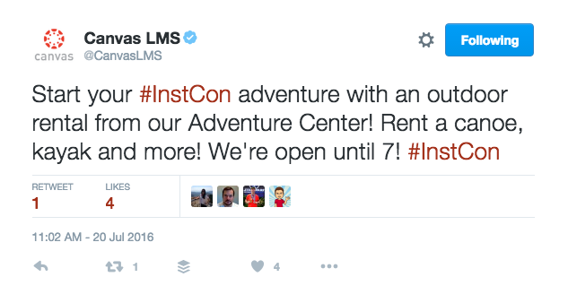 Canvas LMS on Twitter Start your #InstCon adventure with an outdoor rental from our Adventure Center! Rent a canoe, kayak and… 2016-07-20 13-08-18.png