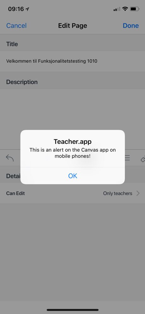 JavaScript alert in Teacher app (Edit page)