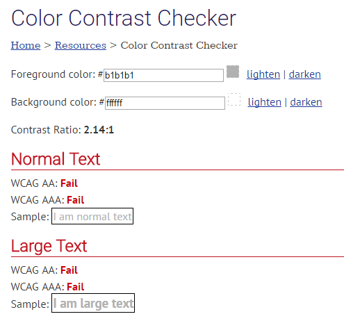 Web aim contrast checker results_ fail