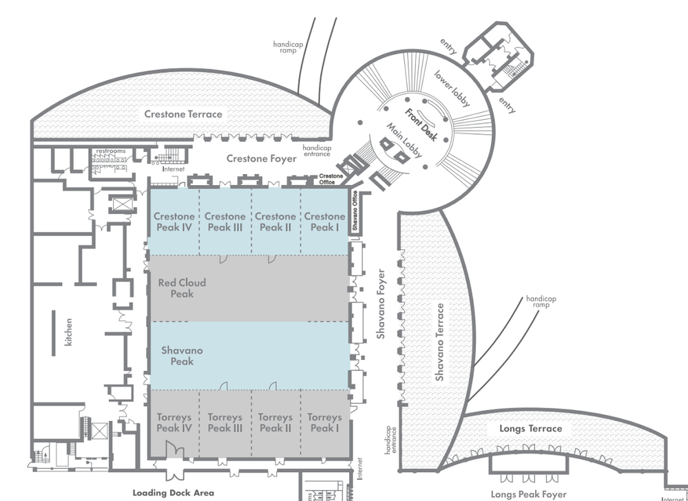 Shevano and Red cloud peak floor plan at the Conference Center. Shevano and Red cloud peak floor plan at the Conference Center.