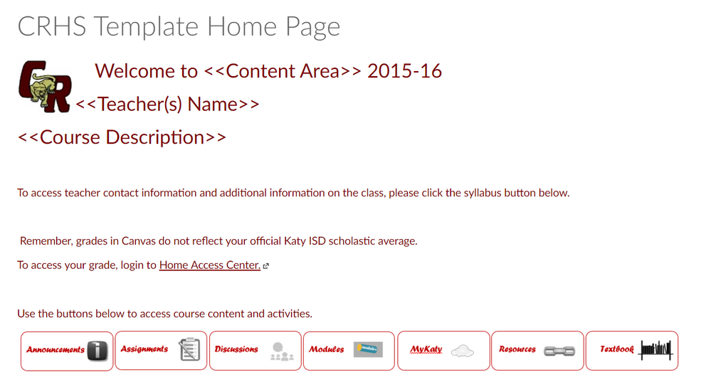 template home page Katy ISD