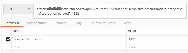 Postman command PUT assign course to blueprint
