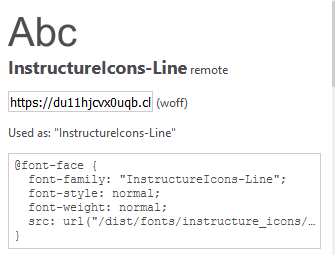 screenshot of CSS @fontface styling that includes the InstructureIcons-Line font set screenshot of CSS @fontface styling that includes the InstructureIcons-Line font set