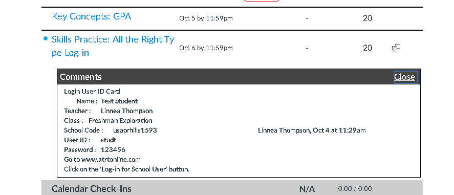 Example of login information presented as submission comment Example of login information presented as submission comment