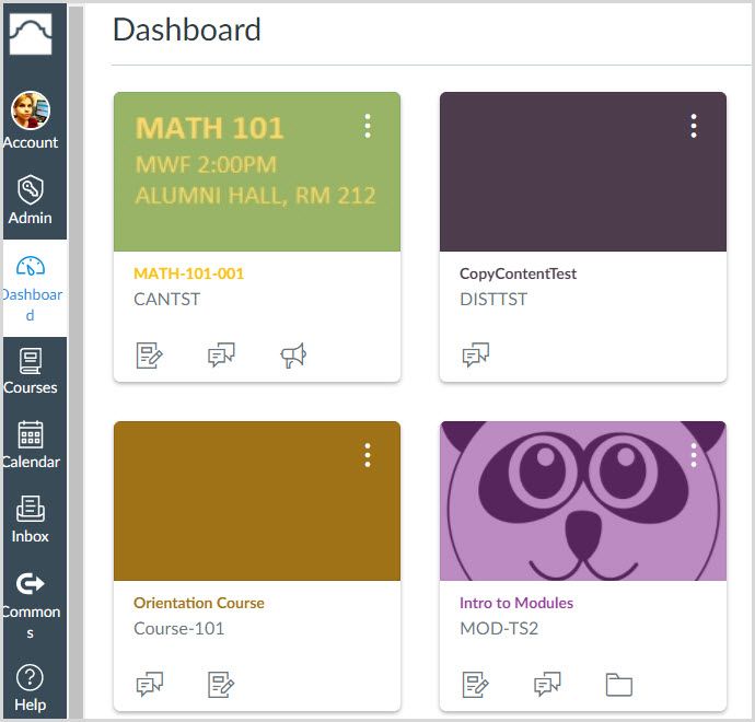 dashboard with course images