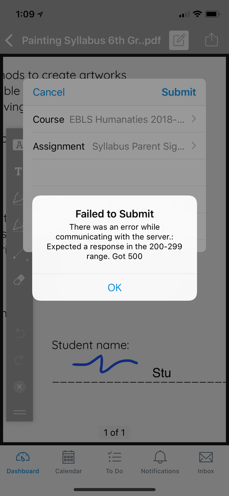 Screenshot of Error Message