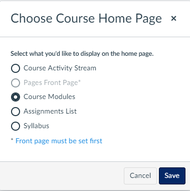 choose course home page