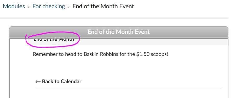 Calendar event viewed in a module but cropped top