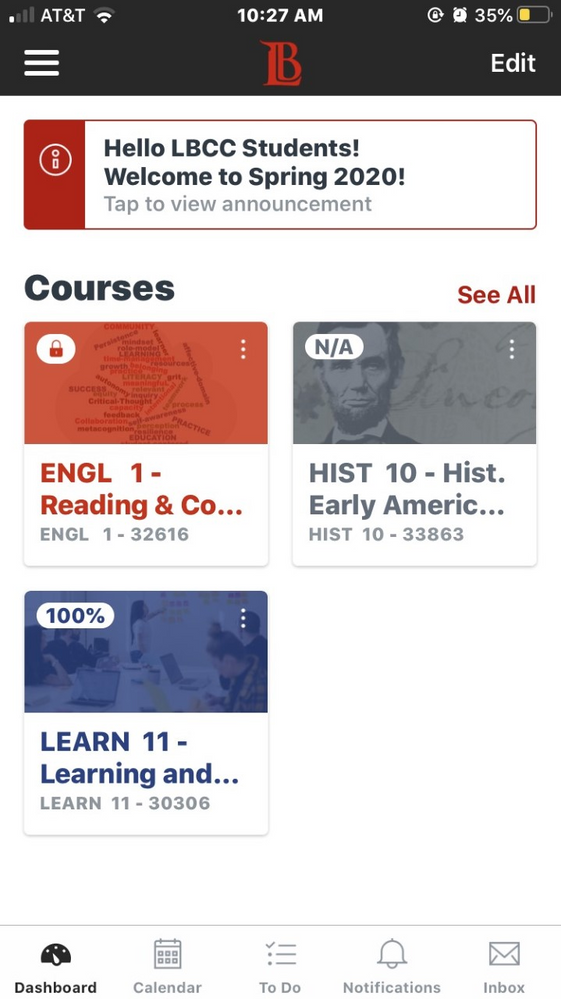 Canvas Mobile App grades icons on course cards