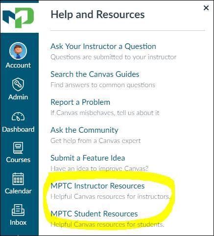 Help and Resources Menu