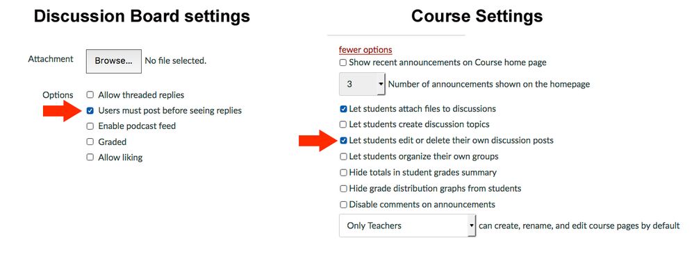 discussion board settings