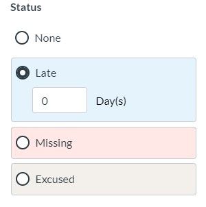 Late Assignment New Gradebook 0 days