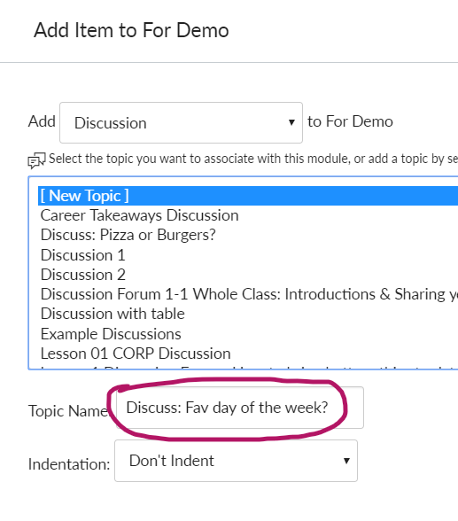 New Discussion topic from Add item in Module