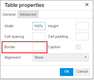 table properties box