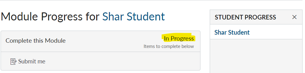 module progress showing un completed items module progress showing un completed items