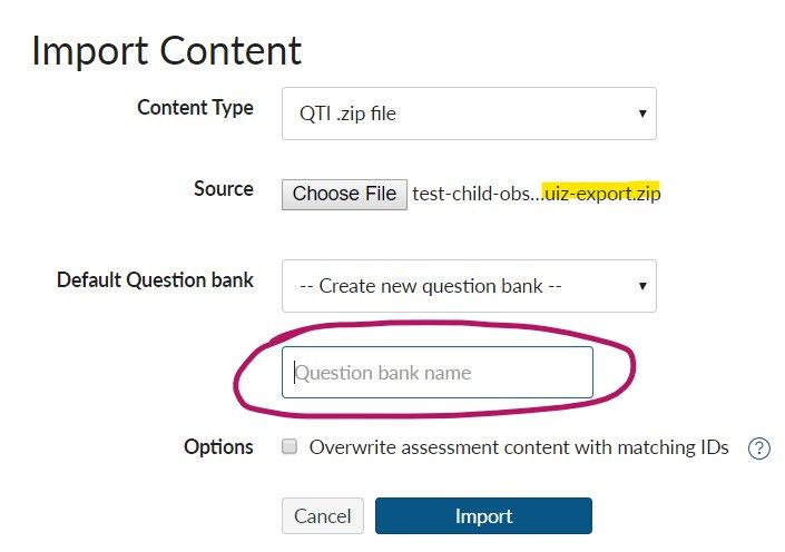 Import Content - QTI zip file