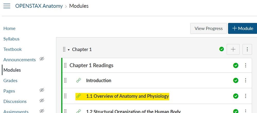 Open stax Canvas course modules view Open stax Canvas course modules view