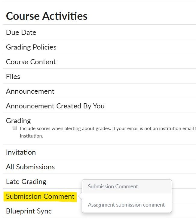 Submission comment notification