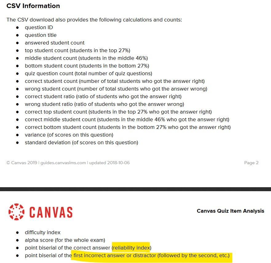 quiz item analysis csv information
