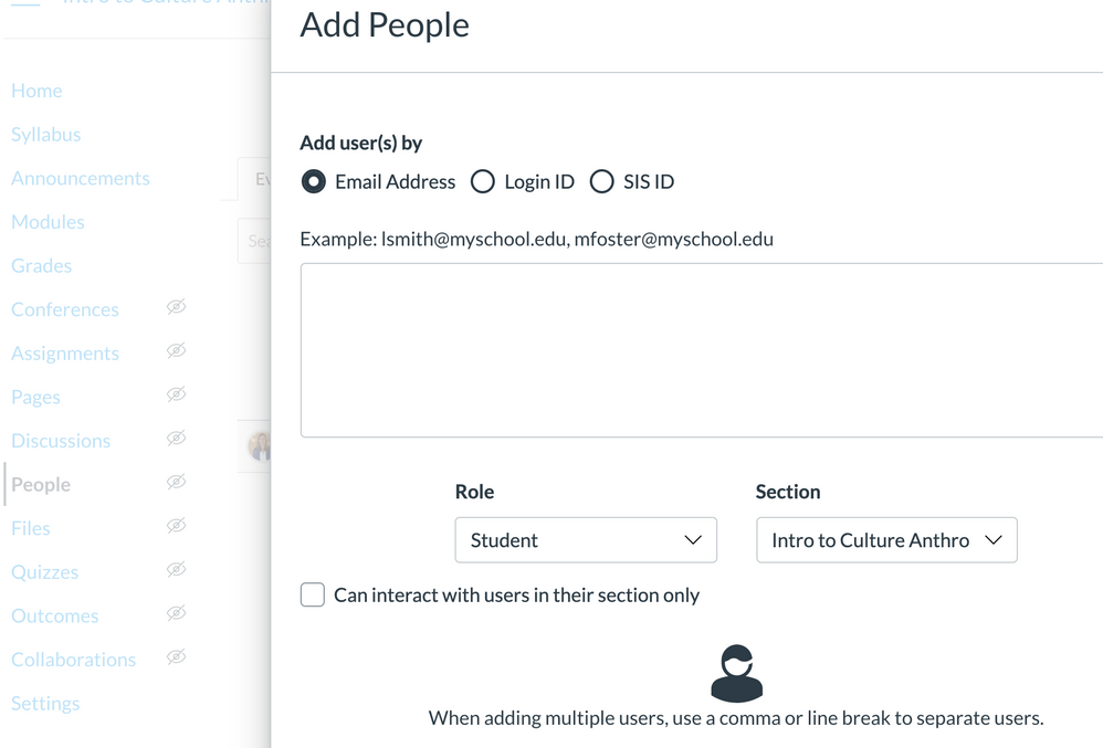 Add People dialog box in Canvas
