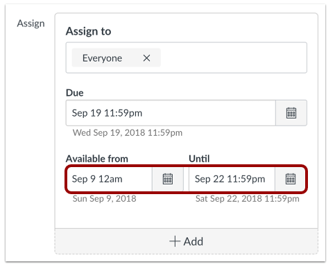 Setting availability date range for an assignment