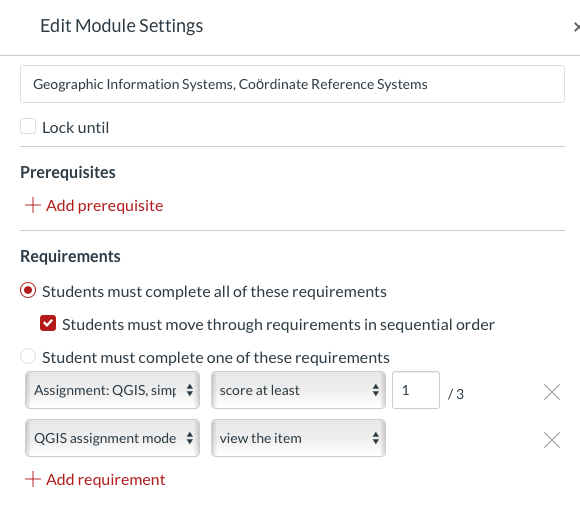 Setting up the requirements sequence_ must have a grade to go on to the next, i.e., answers