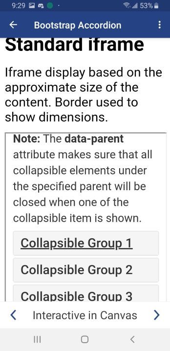 mobile app view of bootstrap accordion page