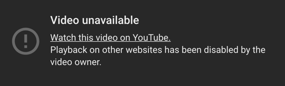 YouTube No Play on other Sites message