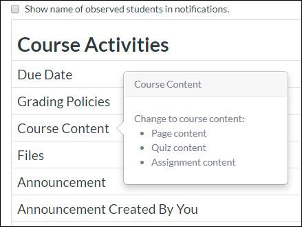 Course Content - Notifications